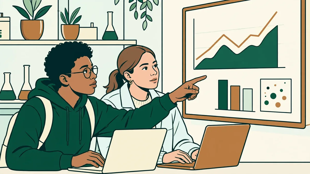 Deux étudiants devant un grand écran qui analysent ensemble les courbes et résultats d'un modèle d'intelligence artificielle pendant un travail pratique