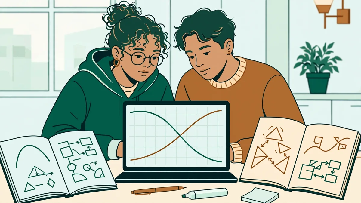 Deux étudiants en CPES économie qui programment ensemble sur un portable affichant un graphique de données économiques
