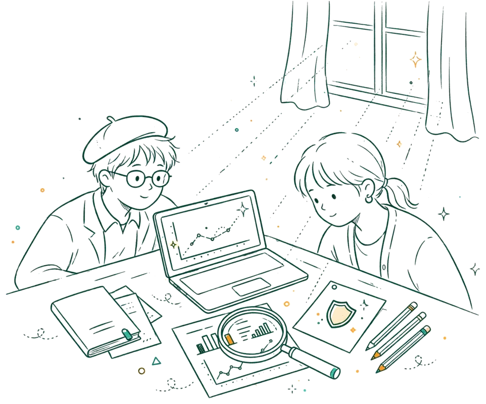 Dessin au trait : loupe et graphiques pour analyser un modèle IA