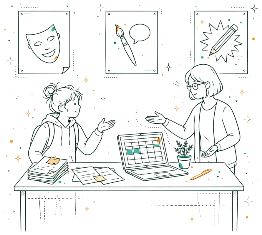 Dessin au trait : échange sur le financement de la formation au bureau