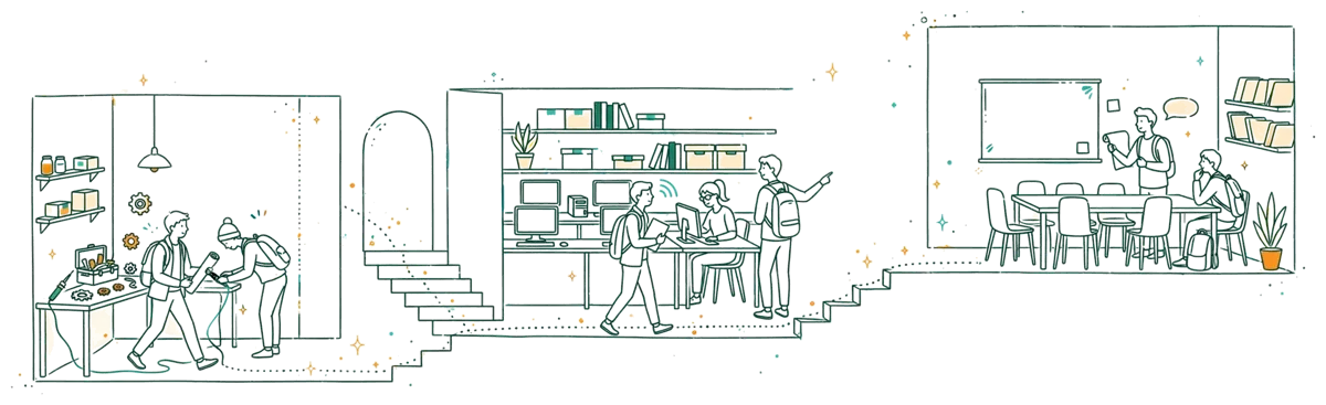Dessin au trait : parcours du bac+2 vers le bac+5.
