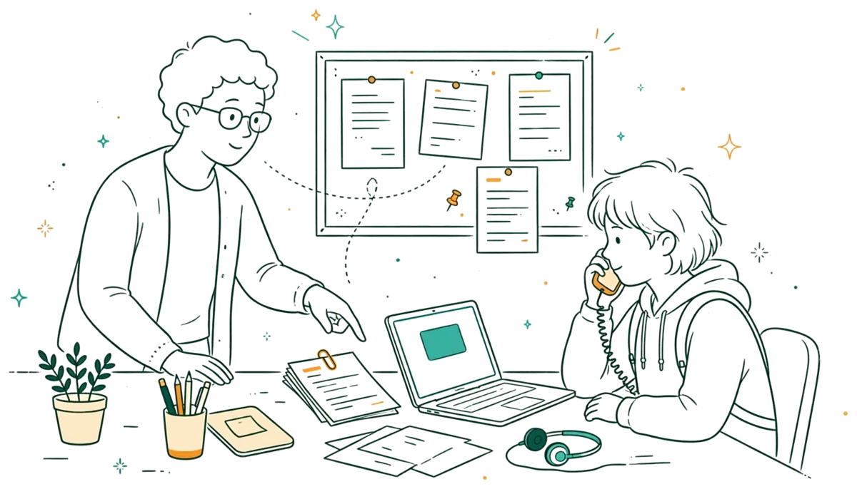 Dessin au trait : accompagnement pour retrouver un employeur