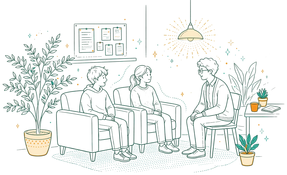 Dessin au trait : espace détente pour échanger calmement