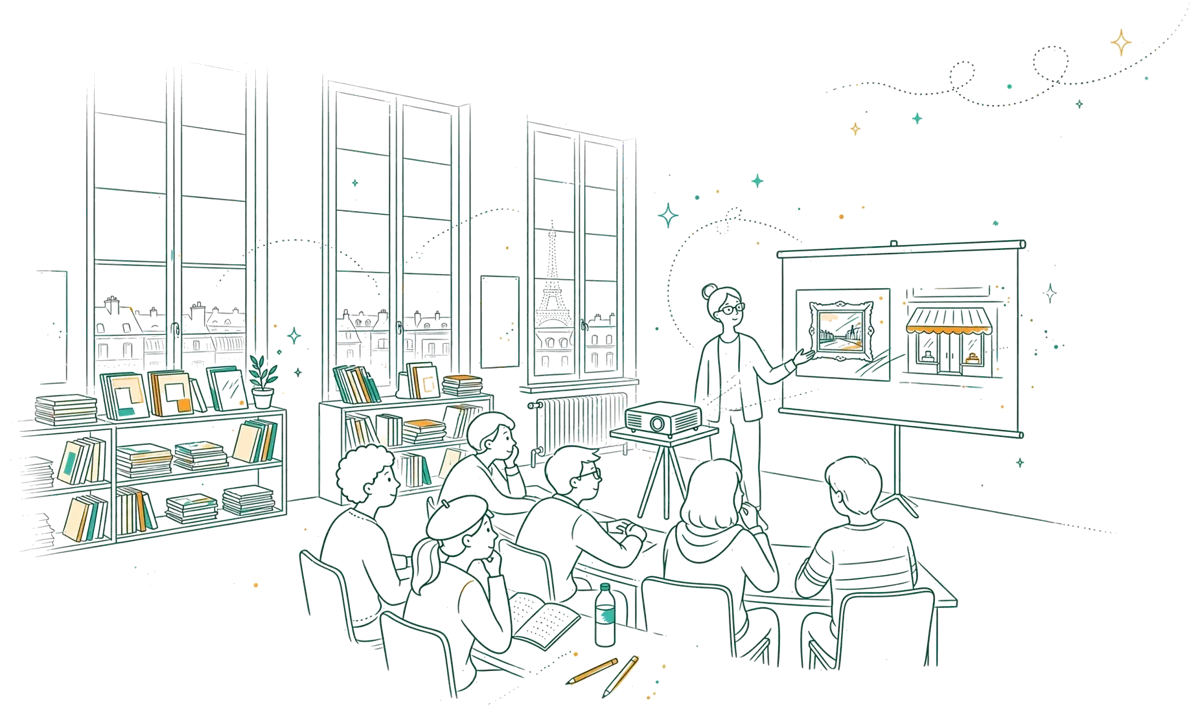 Dessin au trait : cours sur l’art et le luxe dans une salle parisienne