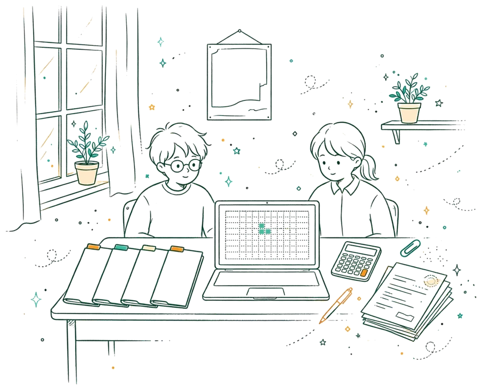 Dessin au trait : dossiers de diplômes et outils de gestion
