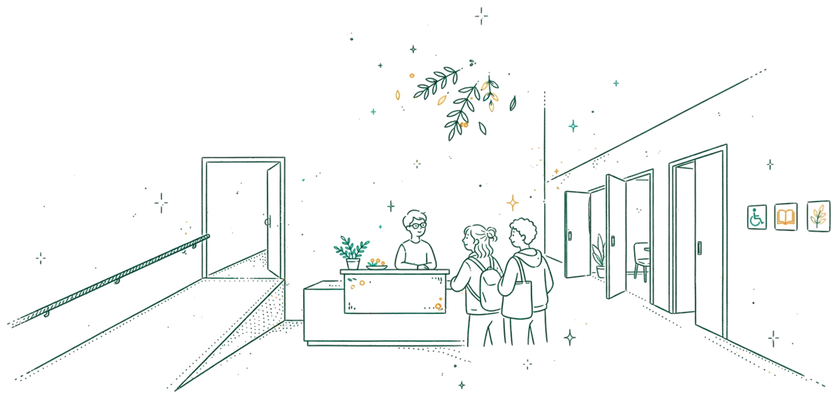 Dessin au trait : accueil accessible et accompagnement des étudiants