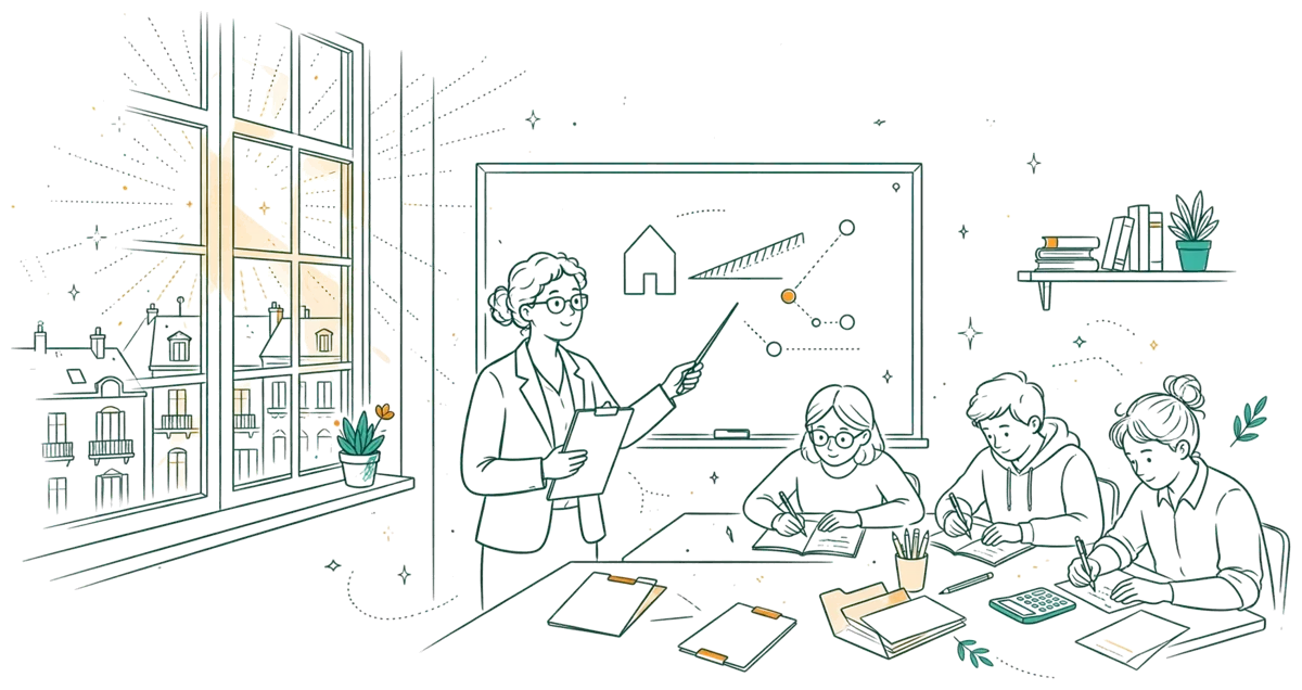 Dessin au trait : cours de gestion immobilière avec un professionnel