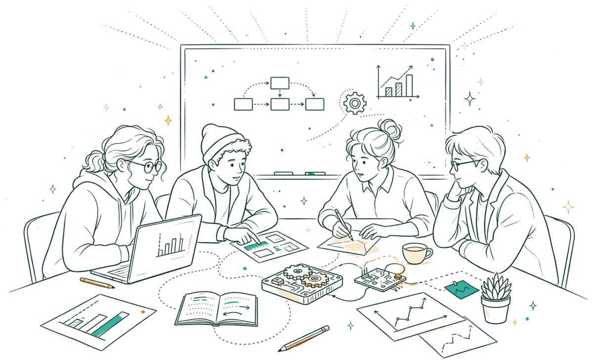 Dessin au trait : travail de groupe entre étudiants