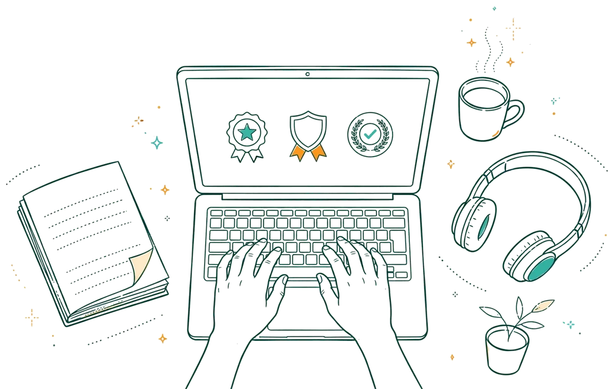 Dessin au trait : portable avec badges de certification à l’écran