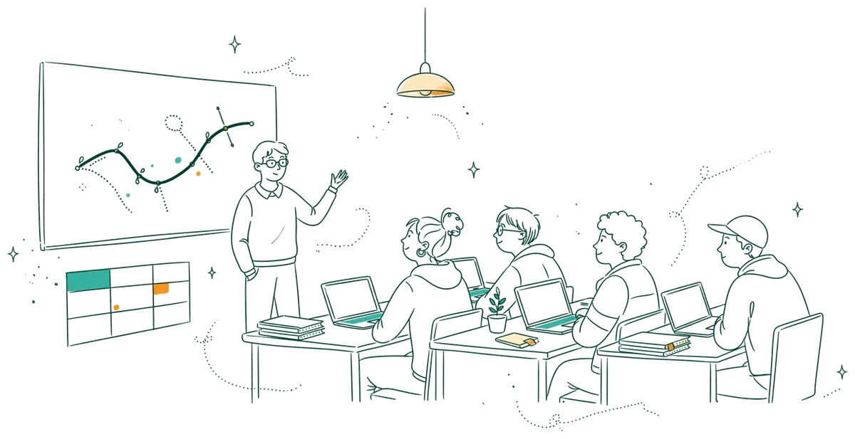 Dessin au trait : petite classe d’alternants en cours
