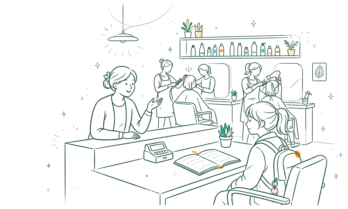 Dessin au trait : gestion et accueil en salon de coiffure