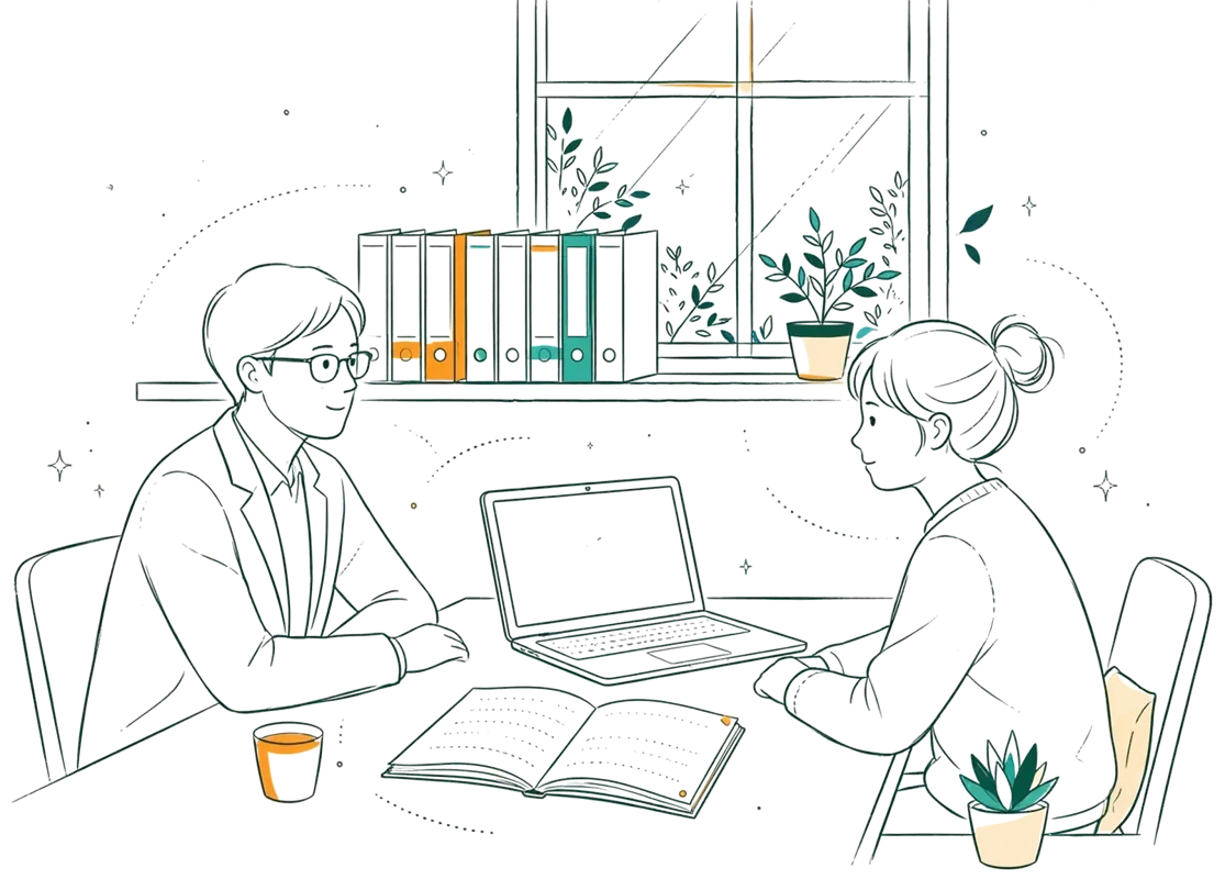 Dessin au trait : accompagnement individuel au campus.