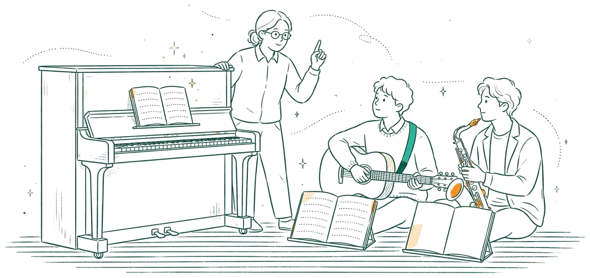 Dessin au trait : cours d’instrument en petit groupe