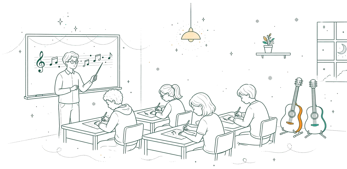 Dessin au trait : cours d’harmonie en soirée