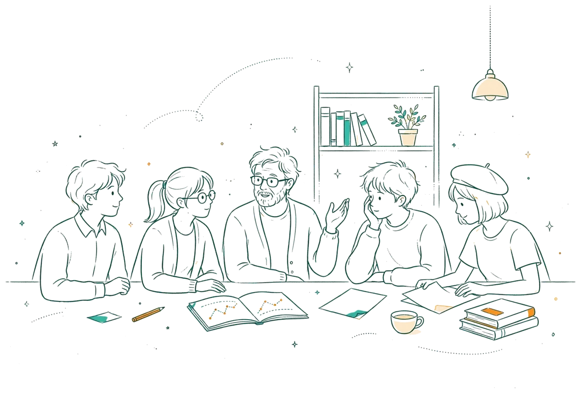 Dessin au trait : séminaire de recherche avec enseignants et étudiants