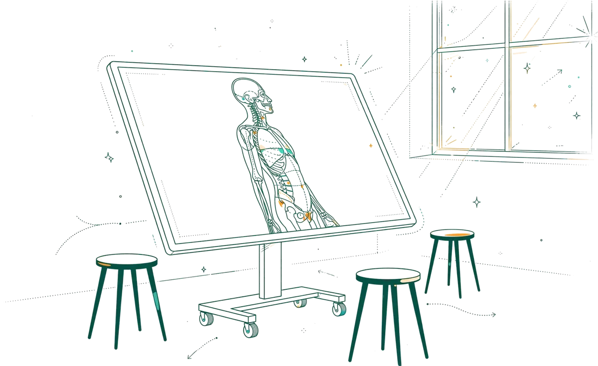 Dessin au trait : table d’anatomie numérique seule en salle