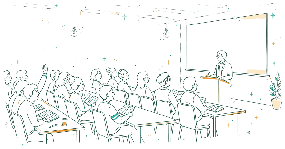 Dessin au trait : conférence étudiante dans le campus