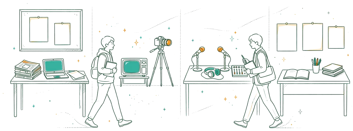 Dessin au trait : labo presse, web, TV et radio