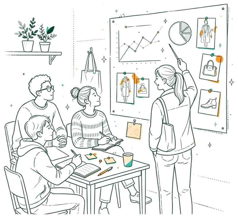 Dessin au trait : Manager expert du développement et de la production de produits de mode