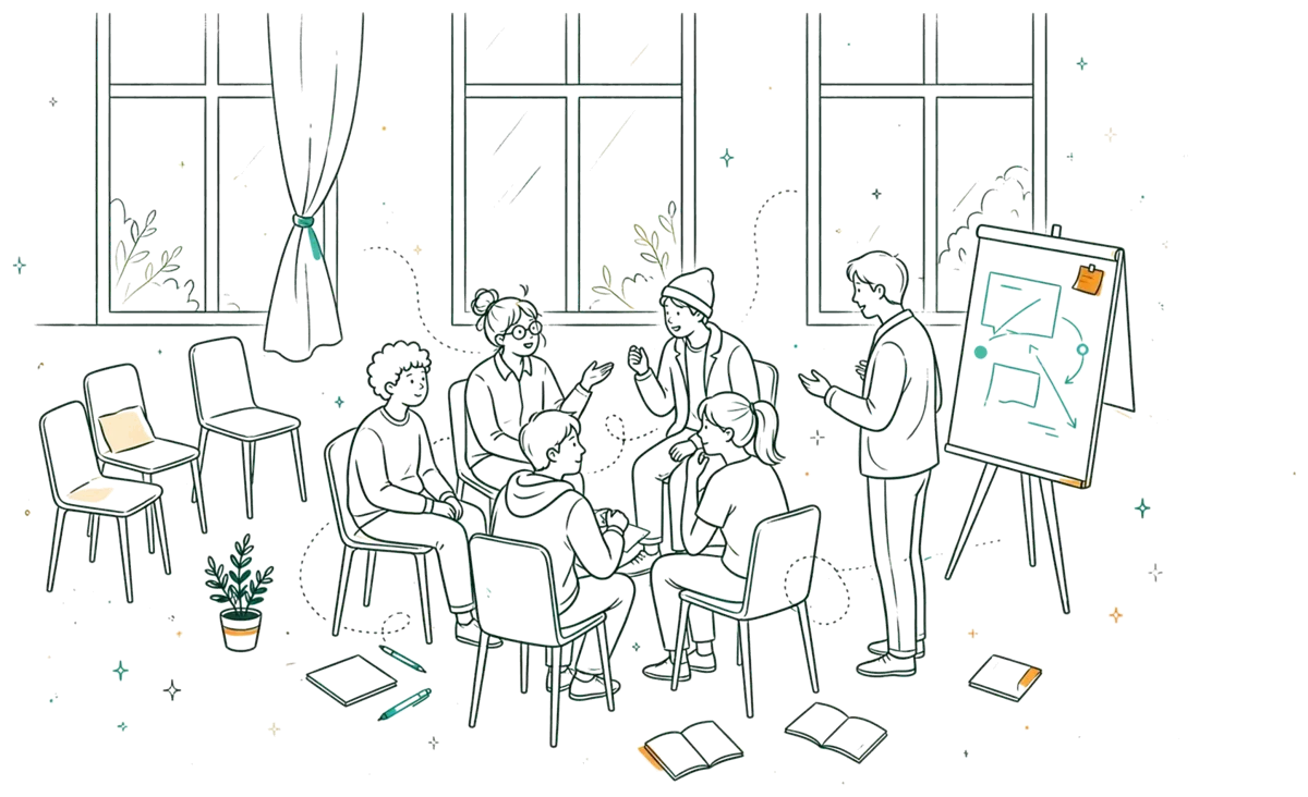 Dessin au trait : cours participatif en cercle avec formateur