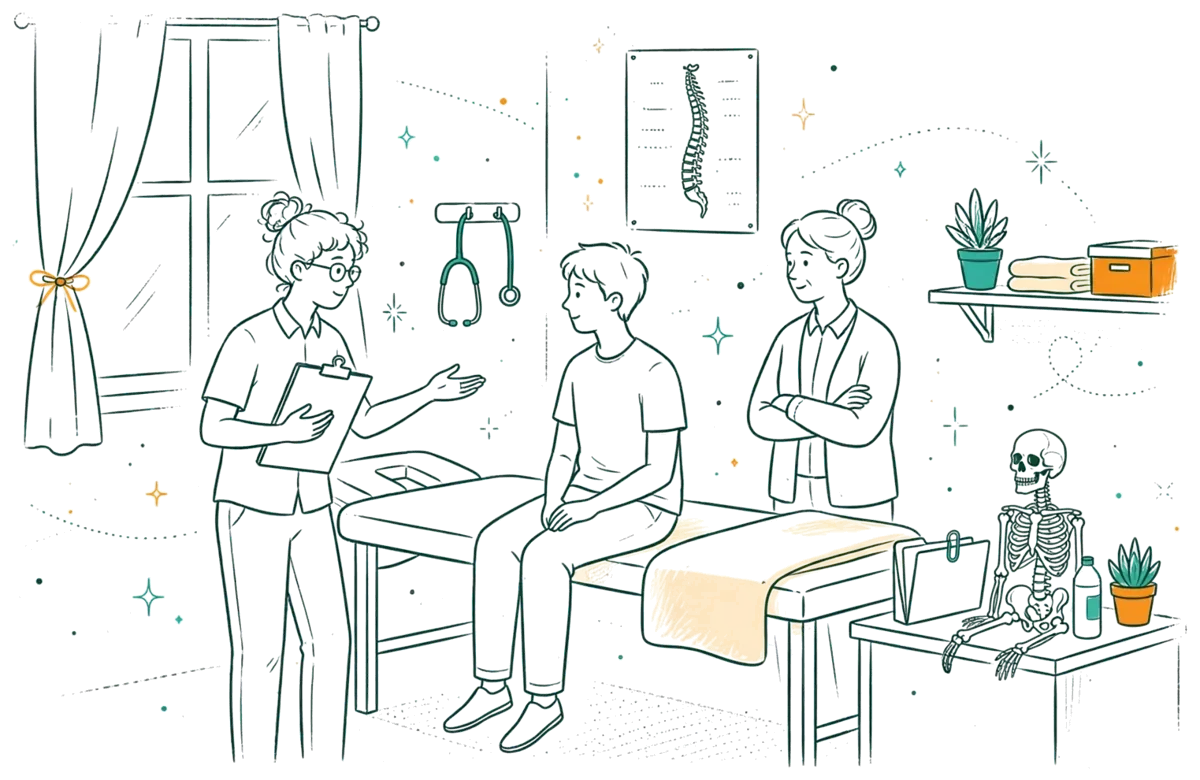 Dessin au trait : consultation encadrée en clinique interne