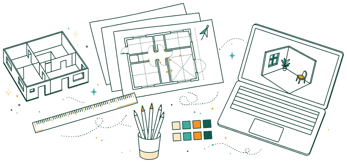 Dessin au trait : maquette et plans d’architecture intérieure