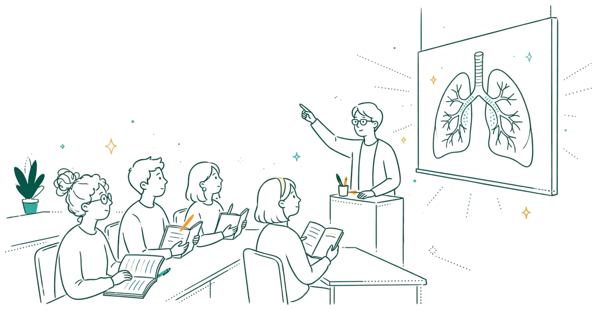 Dessin au trait : une conférence sur les études de santé en amphi