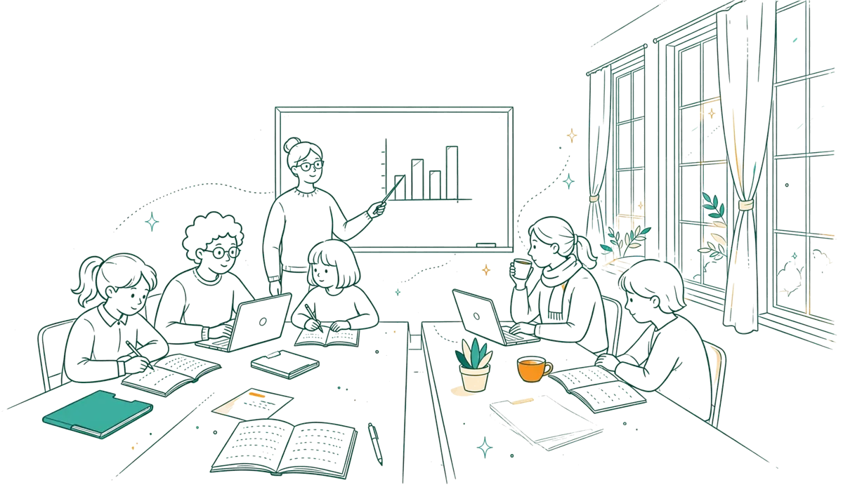 Dessin au trait : cours en formation continue avec stagiaires.