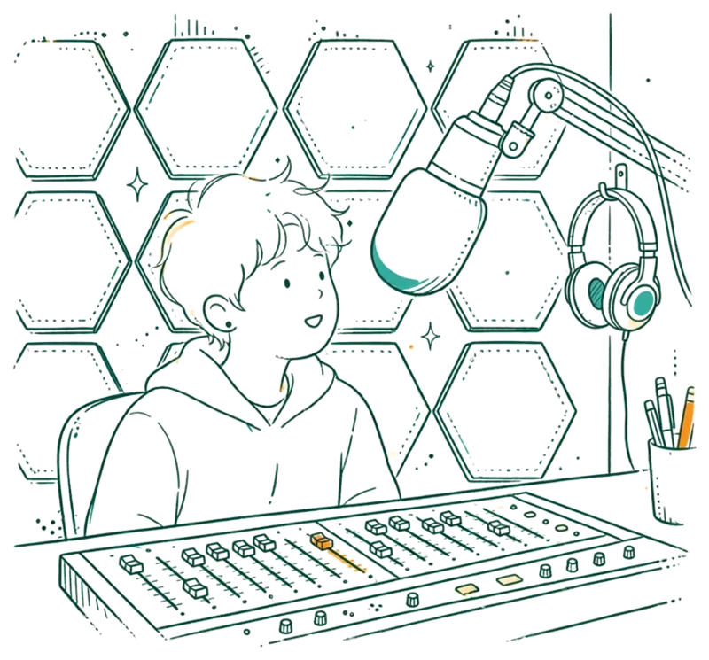 Dessin au trait : Animateur-technicien-réalisateur radio