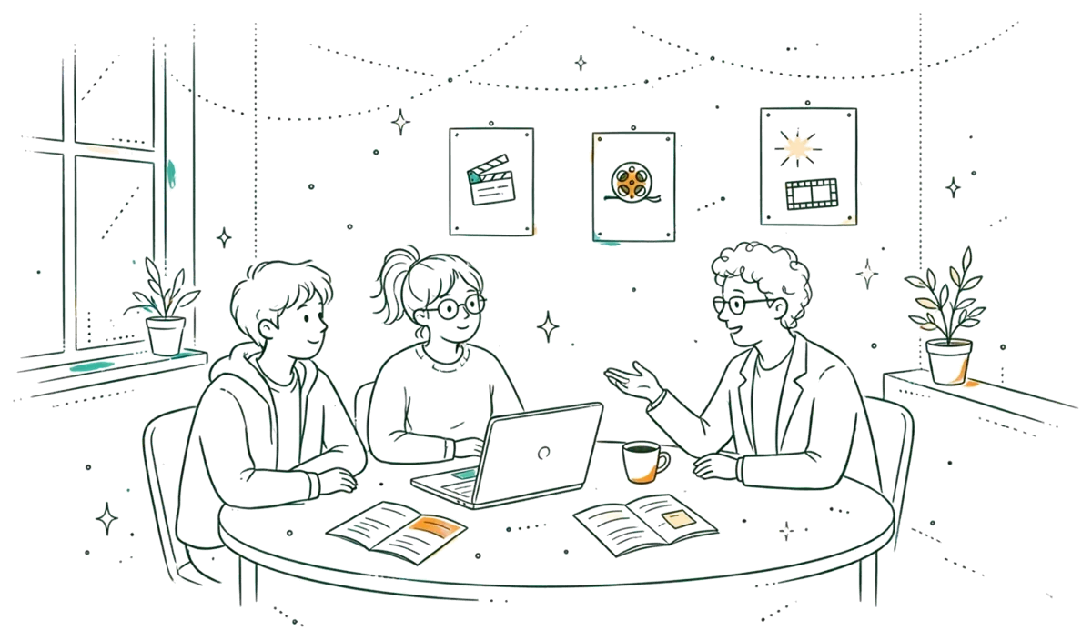 Dessin au trait : session d’admission avec un conseiller formation