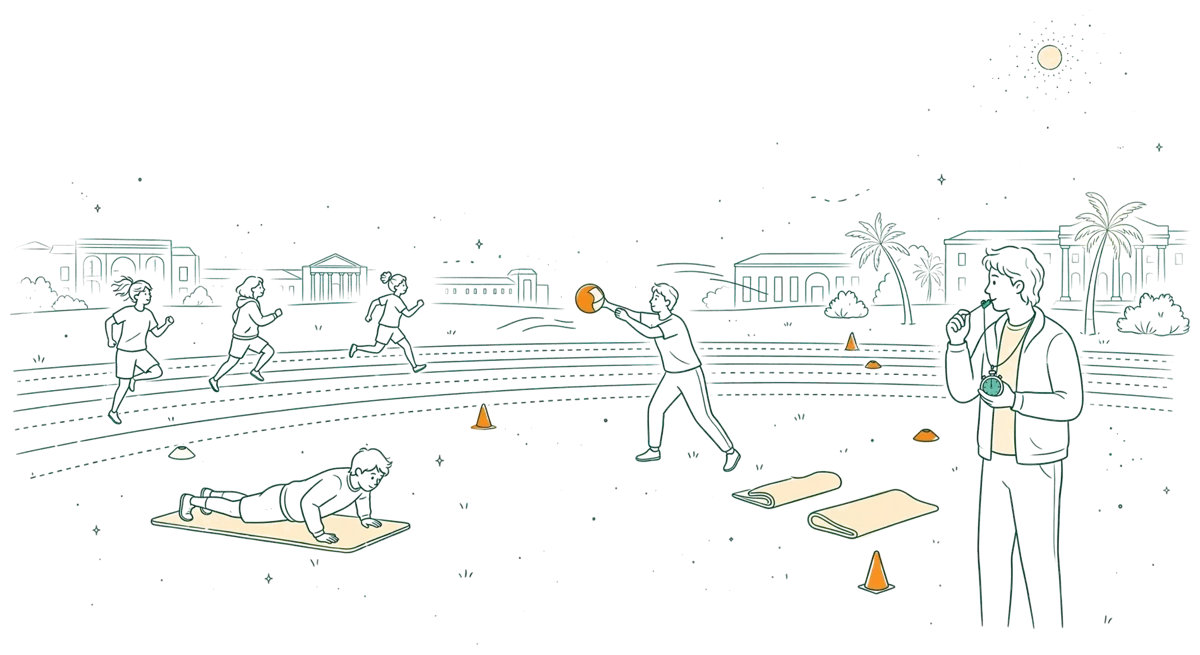 Dessin au trait : entraînement sportif pour la préparation gendarmerie
