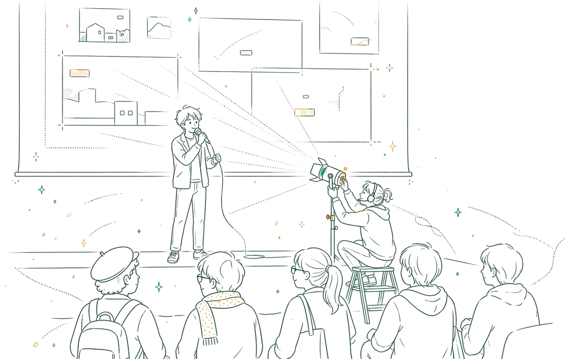 Dessin au trait : animation micro, lumière et vidéo en événement