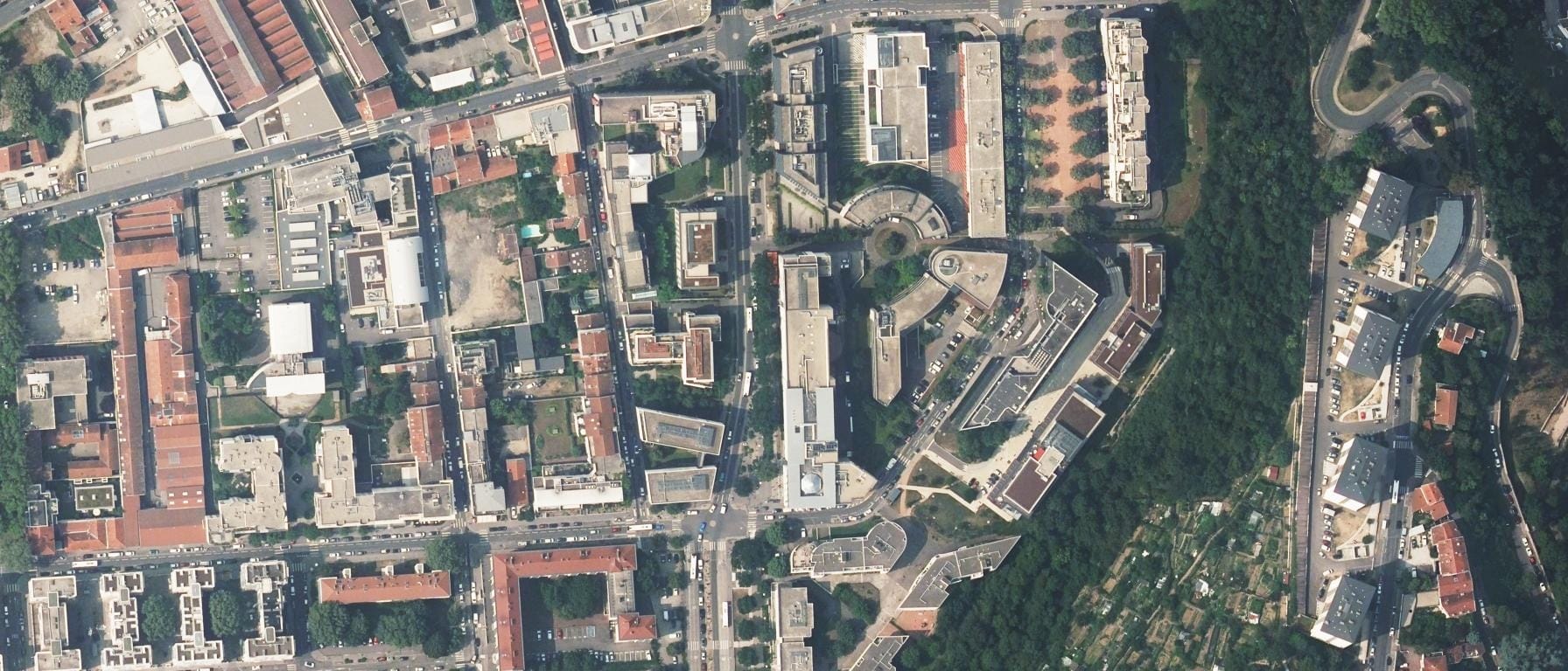 Vue aérienne de 3A, l’Ecole de management responsable et solidaire (Lyon 9e Arrondissement - 69)