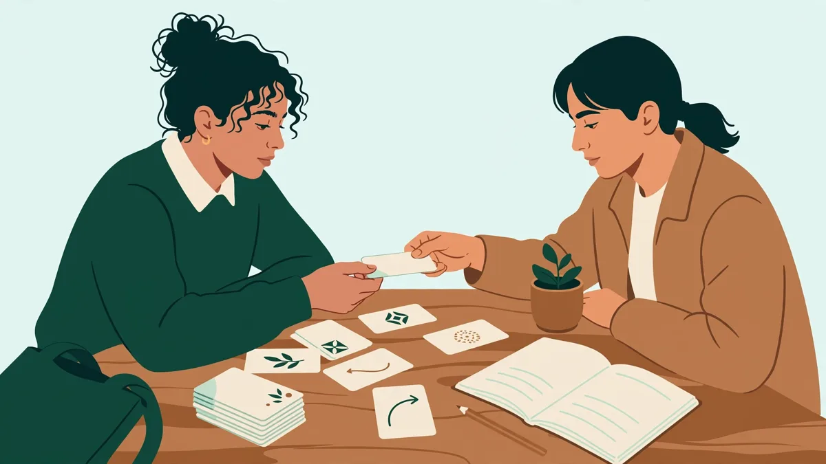 Deux étudiants en double licence histoire et japonais révisent ensemble, fiches de kanji et notes d'histoire étalées sur la table.