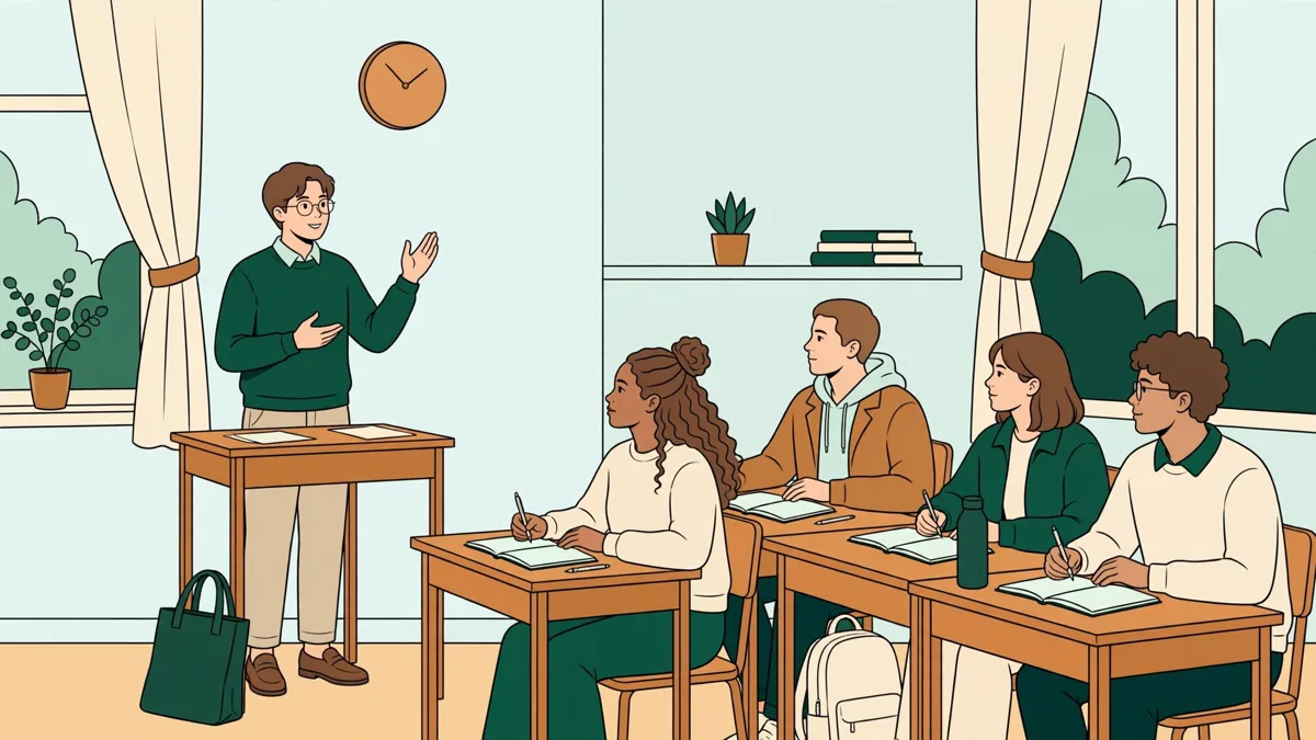 Un étudiant qui présente un exposé en espagnol devant sa classe de langue