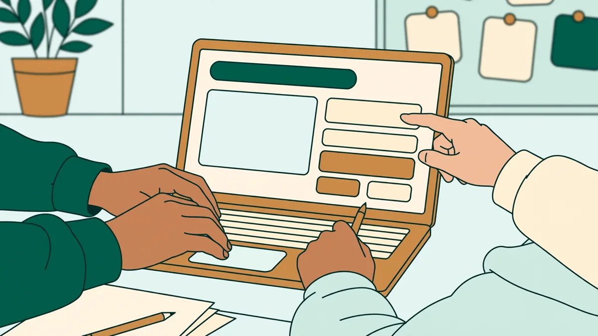 Trois étudiants autour d'un ordinateur portable qui construisent ensemble la page produit d'une boutique en ligne