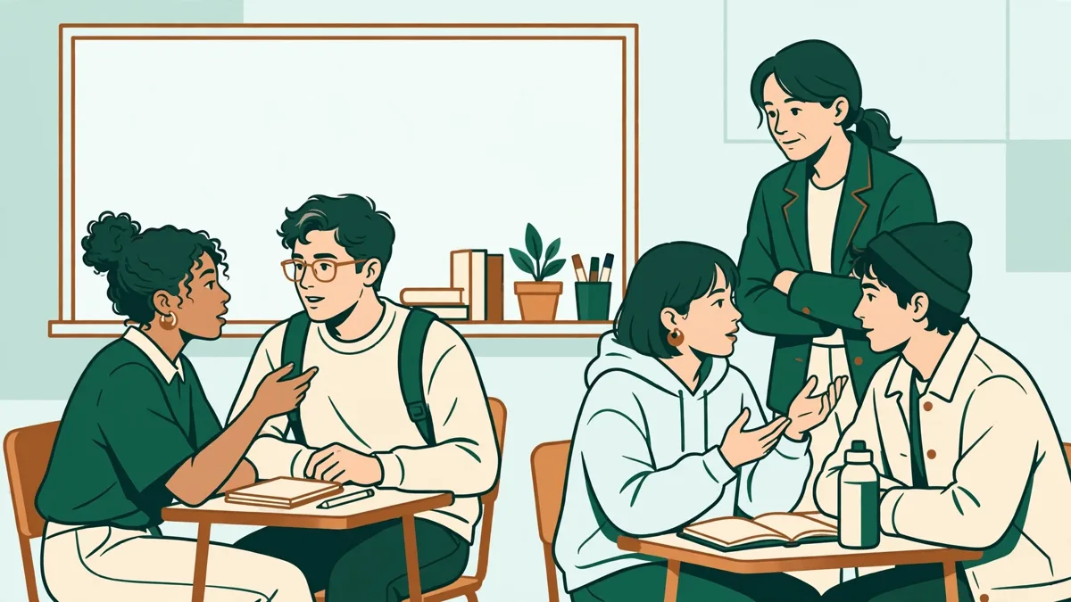 Étudiants en TD de langue qui pratiquent un dialogue oral par deux