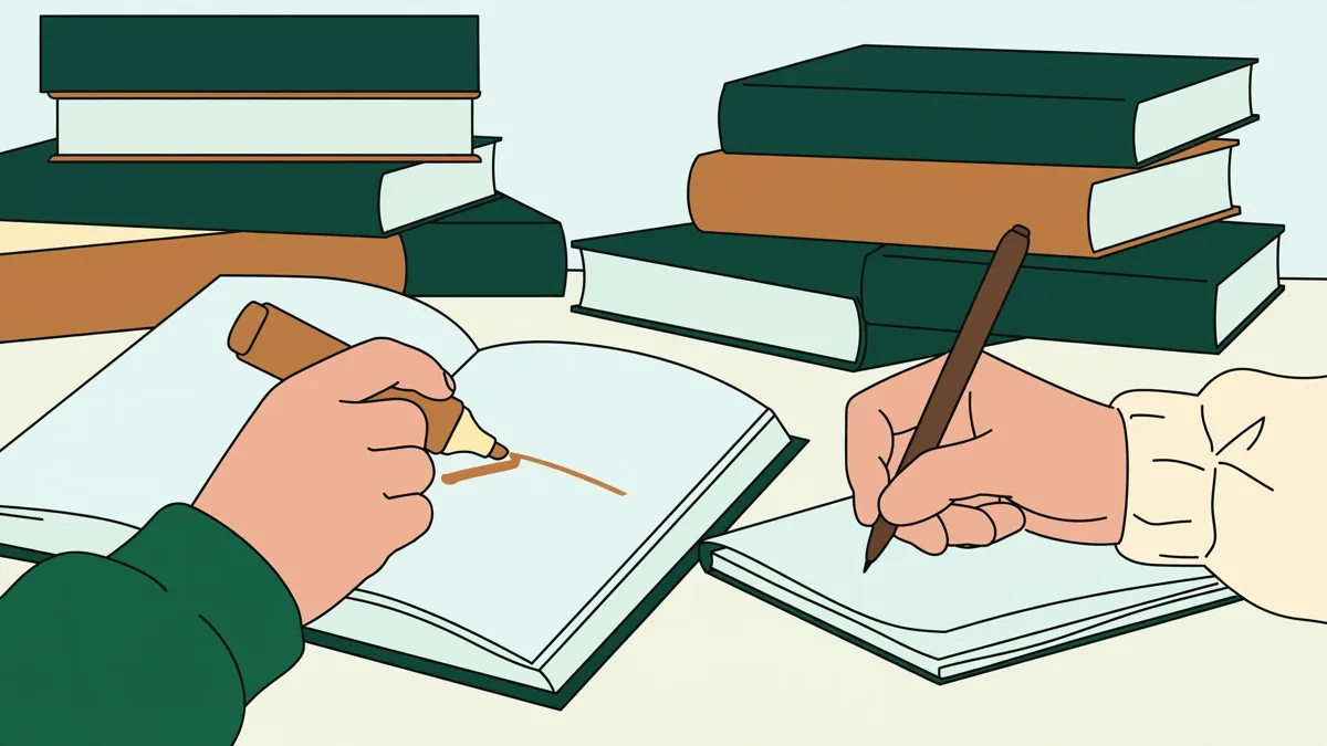 Deux étudiantes qui fichent un essai ensemble devant une pile de livres