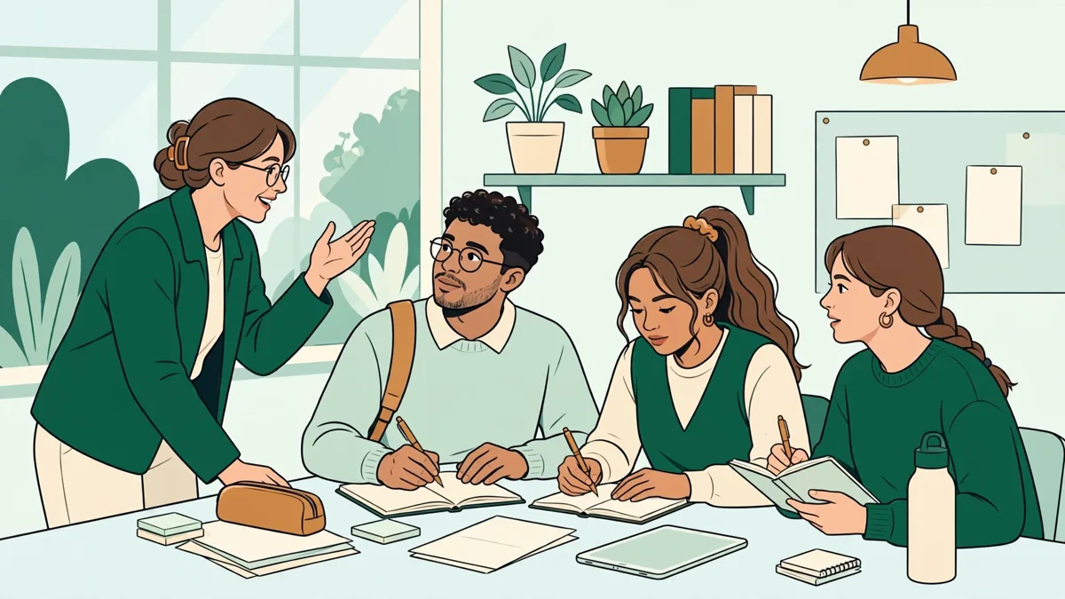 Des étudiants en langues qui travaillent en petit groupe sur un projet appliqué et préparent une présentation