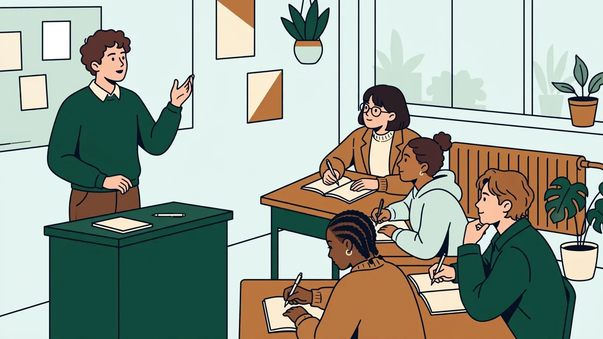 Étudiante présentant un exposé sur la civilisation arabophone devant sa classe