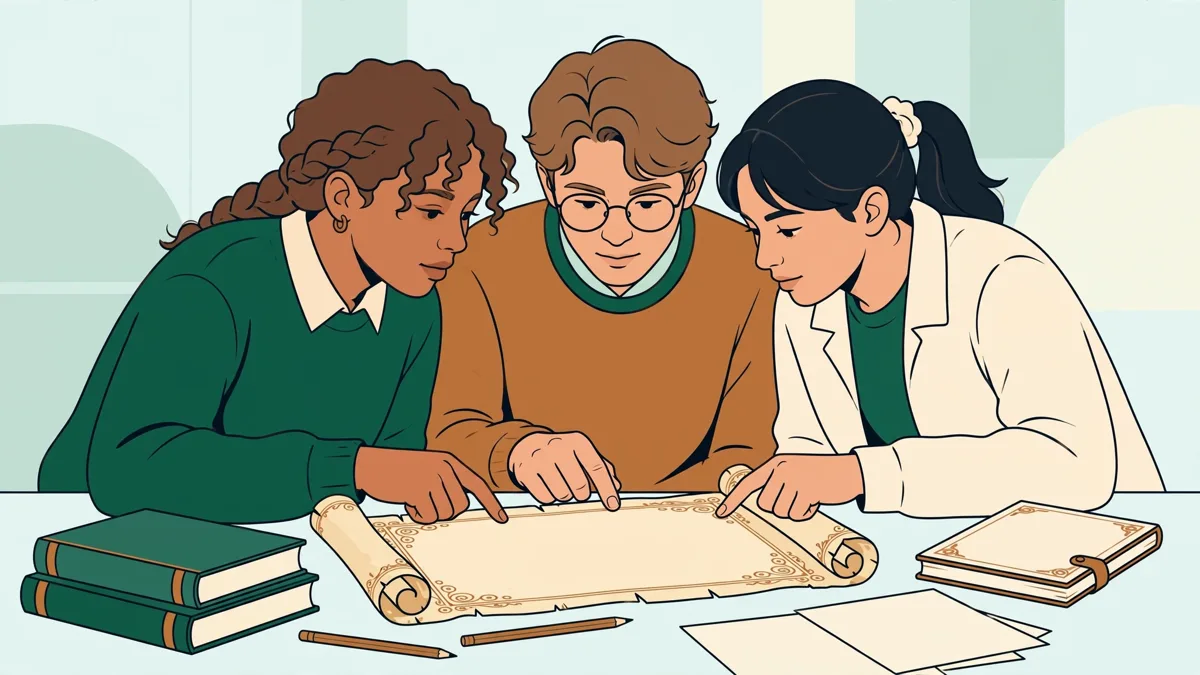 En petit groupe de travaux dirigés, des étudiants traduisent ensemble un texte latin, dictionnaires ouverts et cahiers annotés.