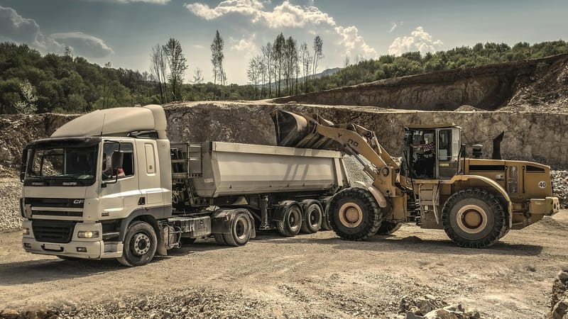excavateur, excavatrice, moteur, lourd, chargeur, camion, machine, machinerie, carrière, sable, camion semi-remorque, sol, bande annonce, système de transport, un camion, véhicule, machinerie lourde, camion, camion, camion, camion, camion, carrière