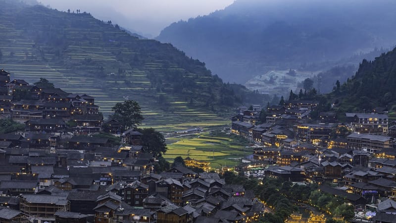 village bleu, village, mont qianhu village miao, vue de nuit, guizhou, chine, village, village, village, village, chine, chine, chine, chine, chine