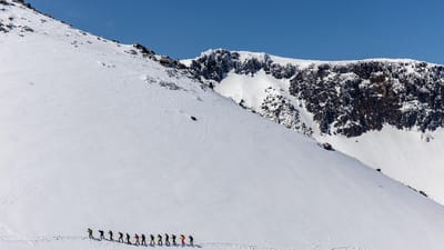 hiver, nature, mont adatara, alpinisme, montagne, gens, japon, fukushima, randonnée, neige, alpinistes