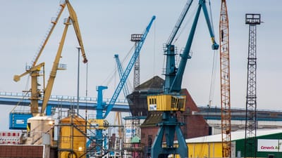 grues, industrie, système de grue, port, logistique, la technologie, jaune, bleu, industriel