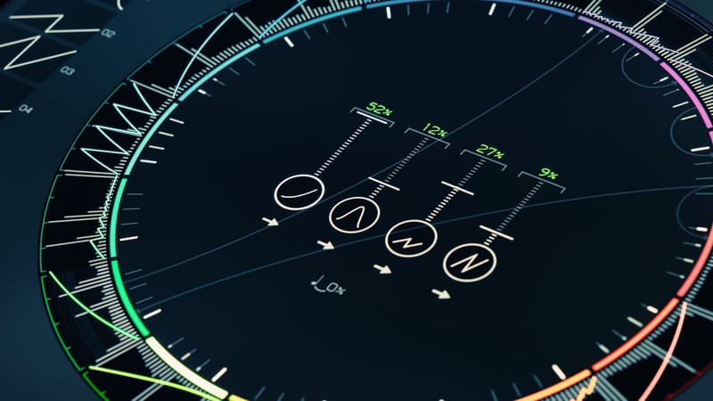 Interface numérique futuriste élégante mettant en valeur la technologie et la précision avec des éléments de design vibrants.