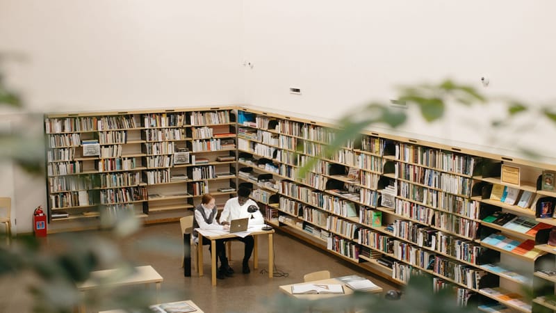 Étudiants étudiant ensemble à une bibliothèque avec des ordinateurs portables et des livres.