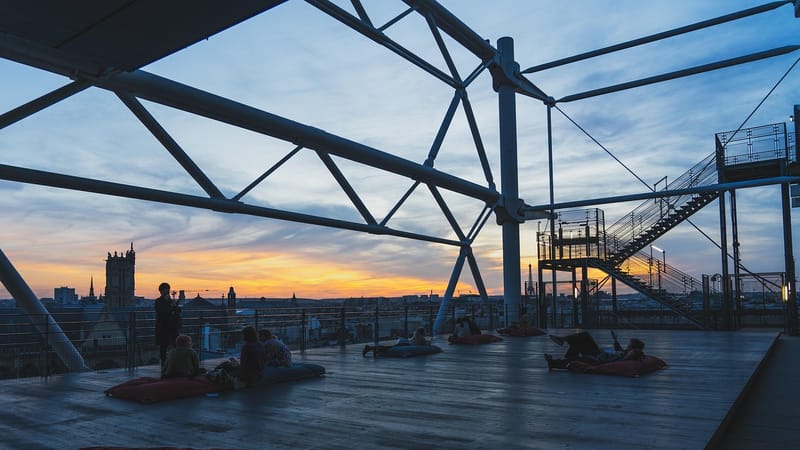 terrasse, le coucher du soleil, toit-terrasse, ambiance de la soirée, nature, crépuscule, ville