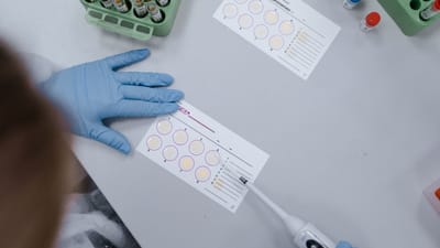 Vue de dessus d'un scientifique analysant des échantillons à l'aide d'équipements de laboratoire à l'intérieur.