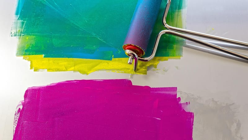 rouleau, impression couleur, haute pression, magenta, jaune, cyan, préparation de l'impression, magenta, magenta, magenta, magenta, magenta, cyan